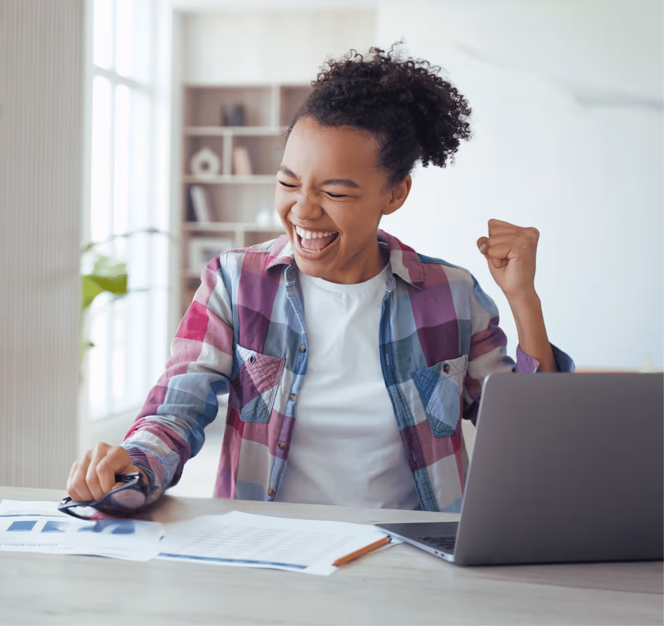 A student excited with acceptance to college