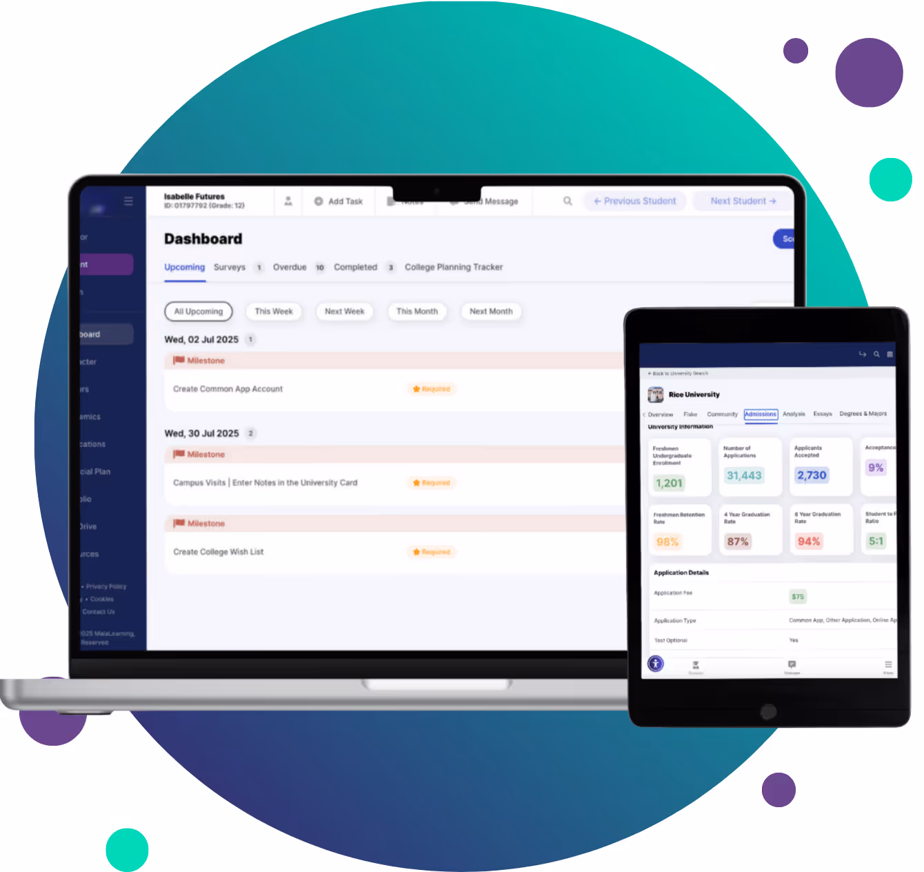 Pictures of the Maia College Planning Platform