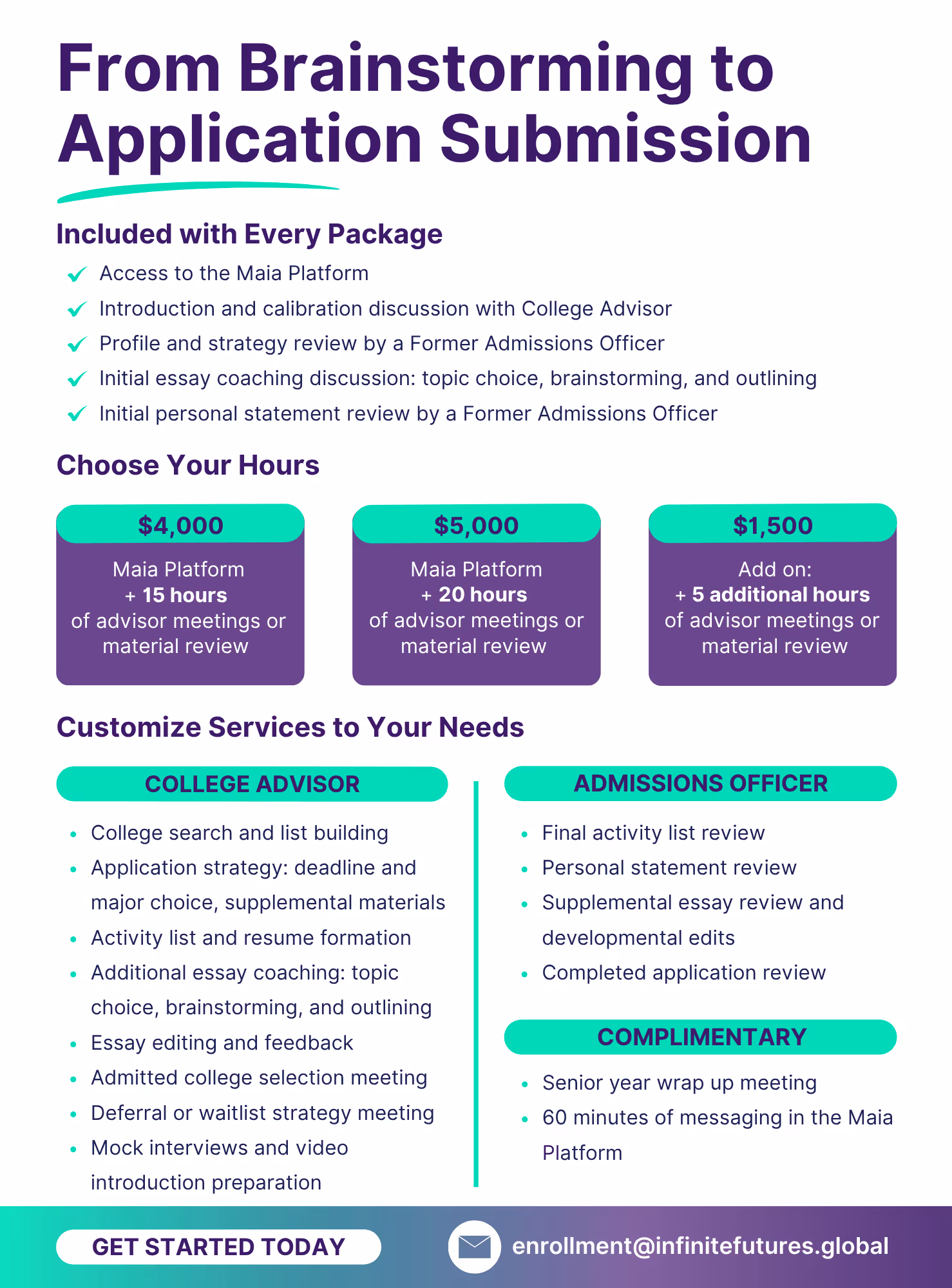 This is a picture of the different options available for the Senior Advising Package