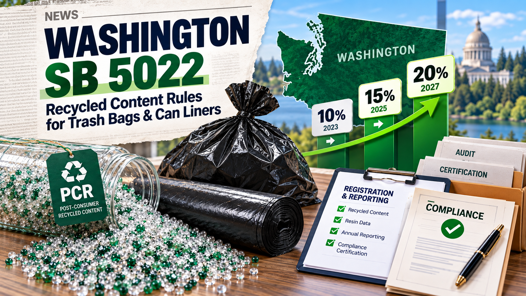 Washington's Recycled-Content Law for Trash Bags — What SB 5022 Requires, How It's Verified, and How It's Enforced