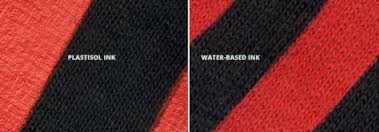 Plastisol ink vs water-based ink texture comparison on fabric