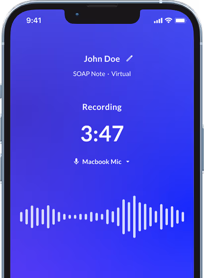 Smartphone screen showing an audio recording timer and waveform