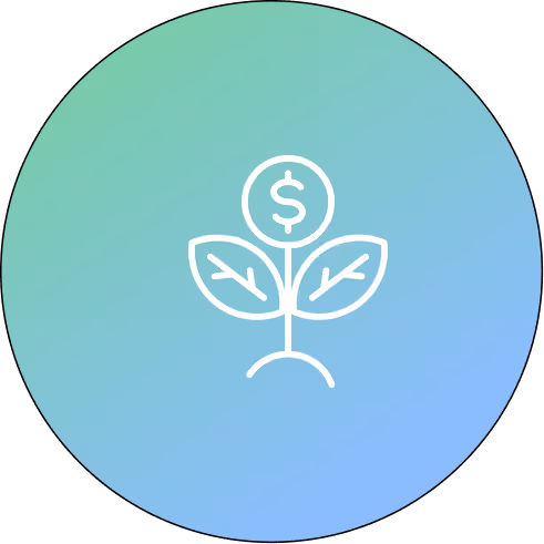 Plant with a dollar sign icon on a green-blue gradient background.