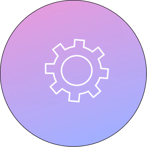 Gear icon on a purple gradient background.
