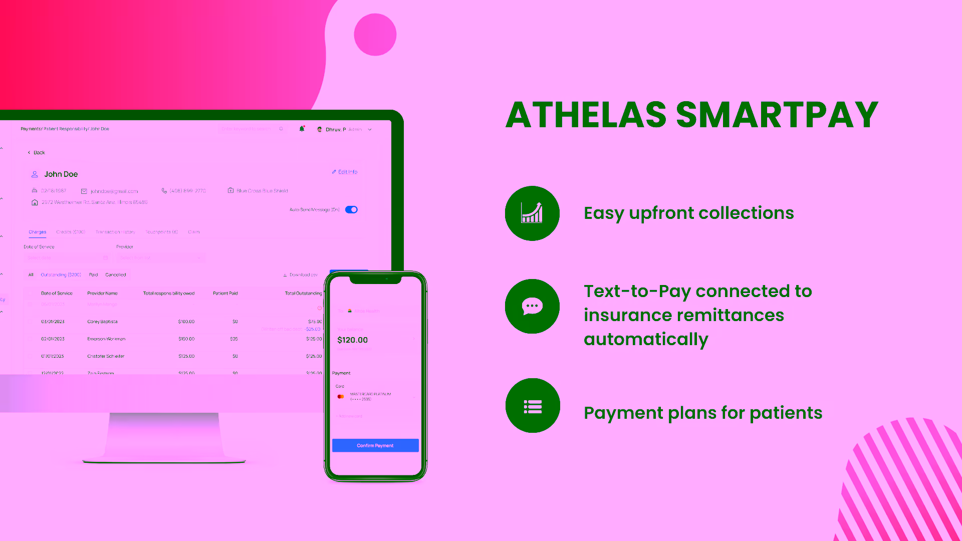 Slide about Athelas SmartPay with payment features.