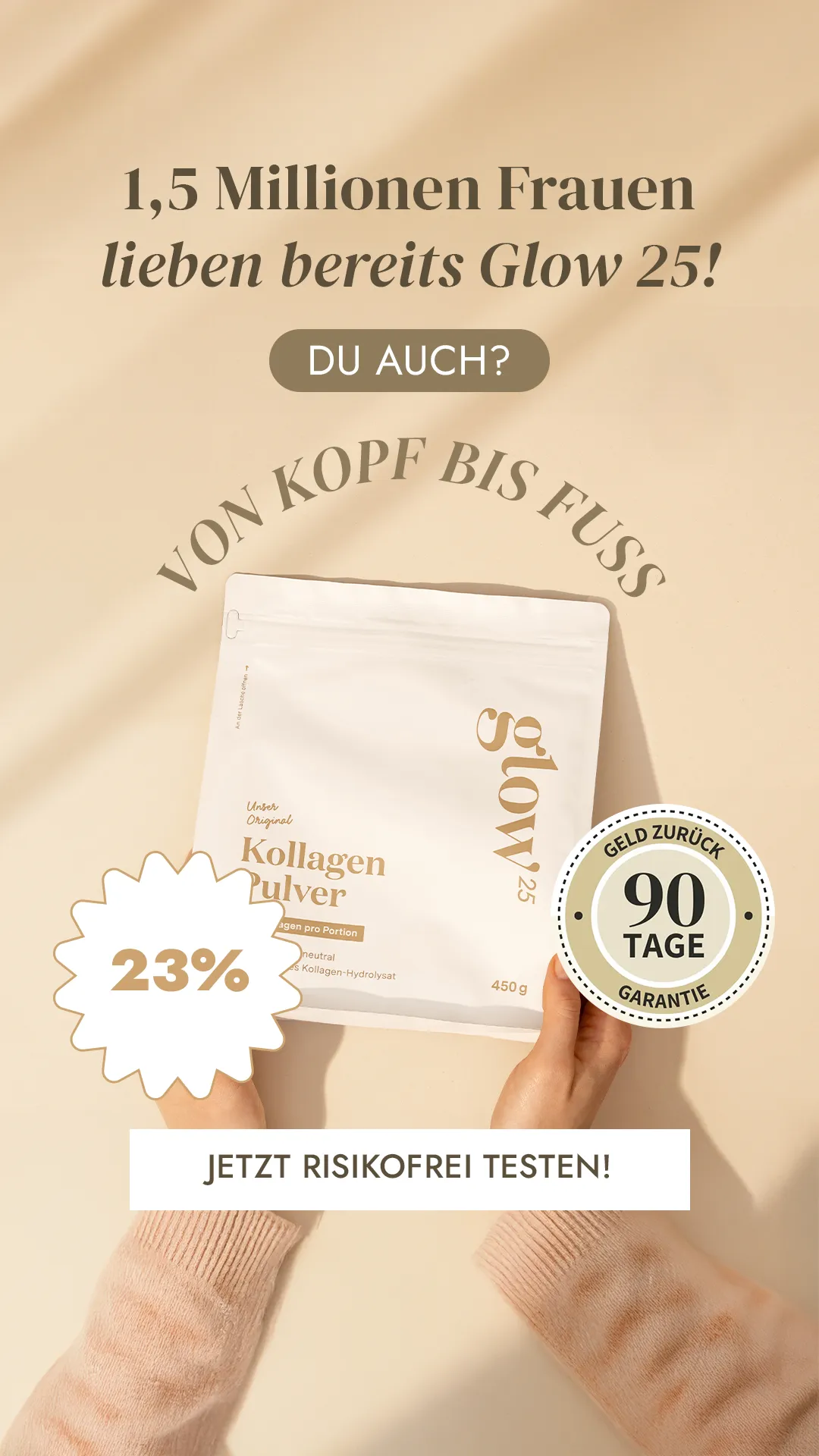 Frau hält glow25 Verpackung in der Hand