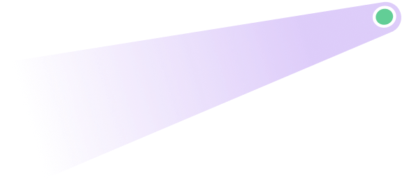 Green circle marker at the right with a purple cone-shaped shadow extending to the left.