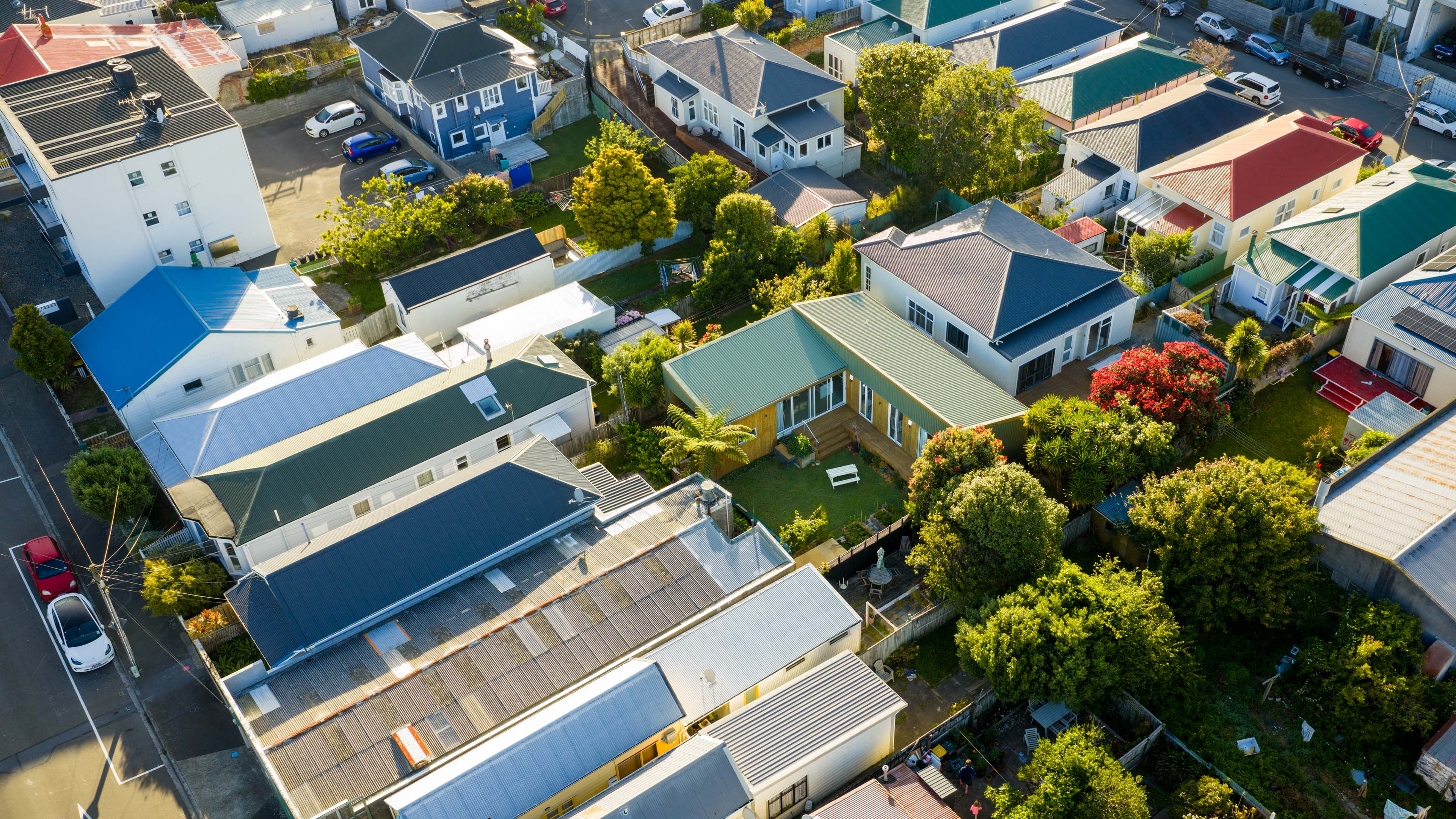 L shaped plan aerial shot