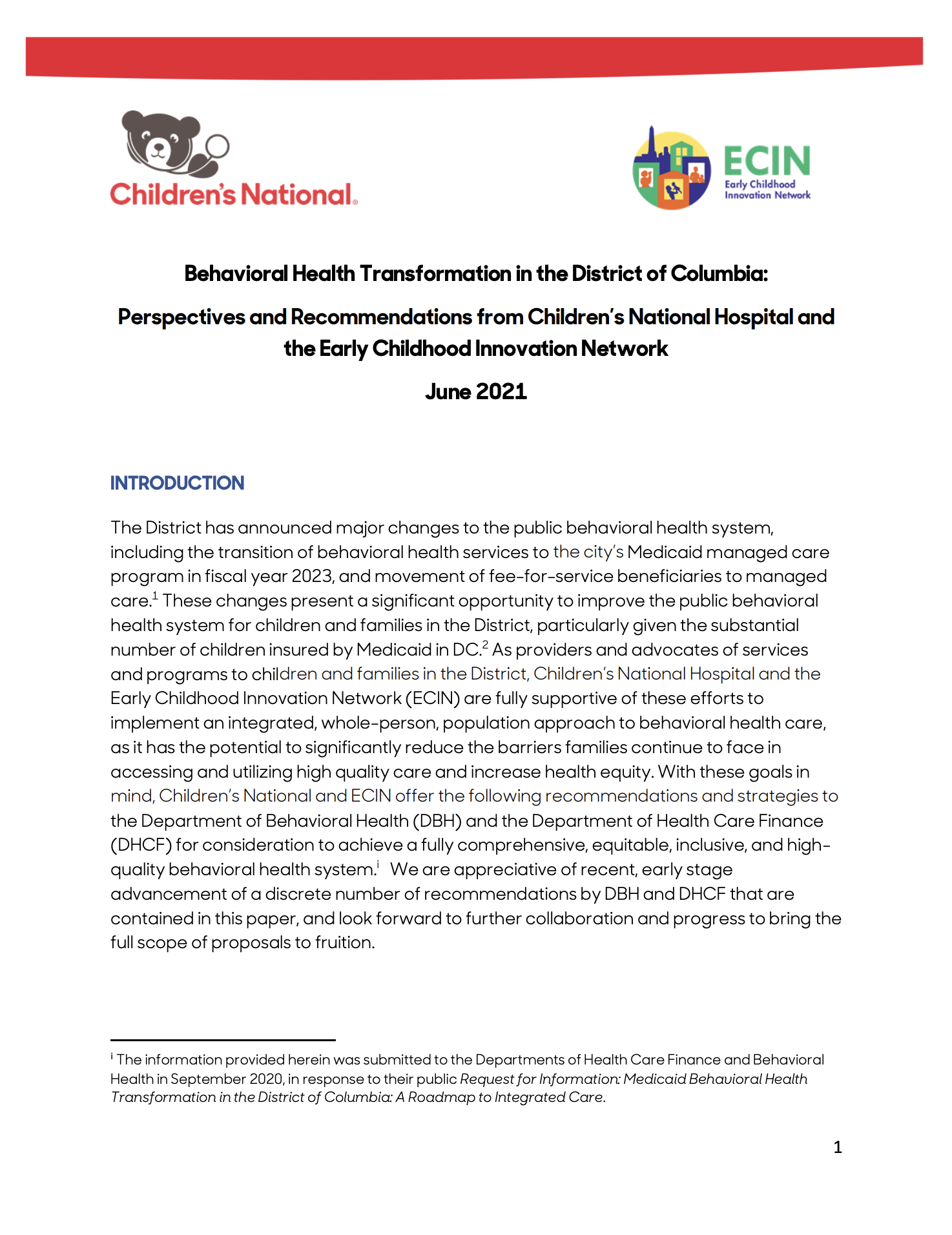 June 2021 Behavioral Health Transformation report cover