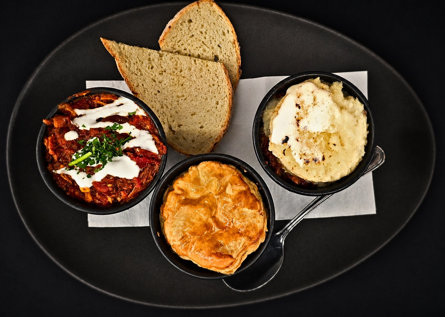 Taste of Ireland trio of traditional pies served with grilled Irish soda bread
