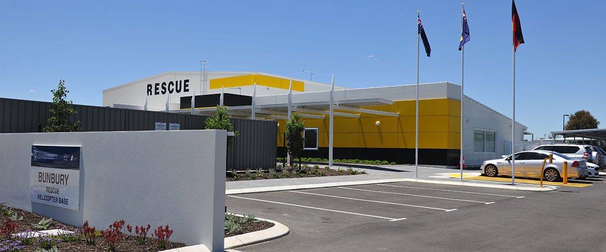 Wide shot of the Bunbury Rescue Helicopter Base