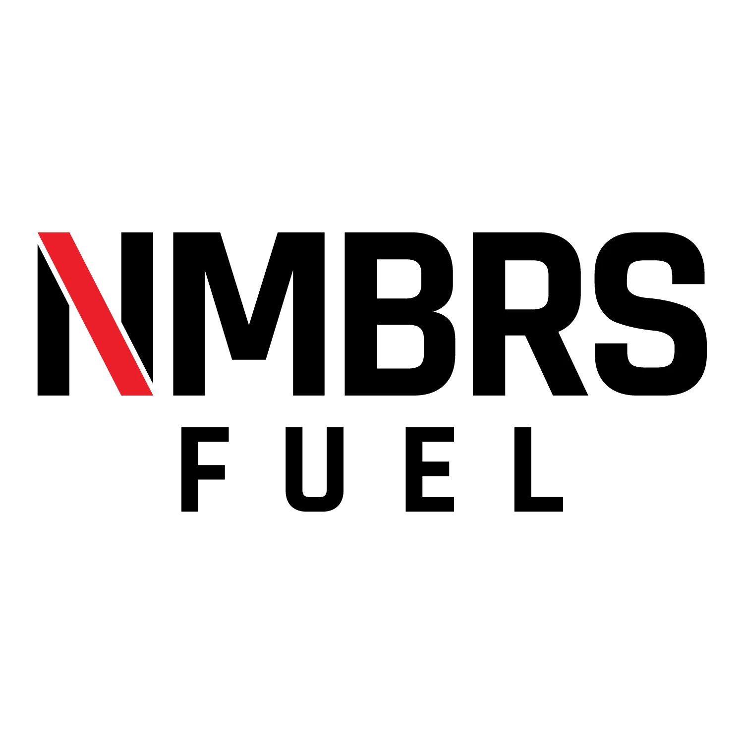NMBRS Fuel logo with bold black text and a diagonal red slash integrated into the letter N, set against a clean white background.