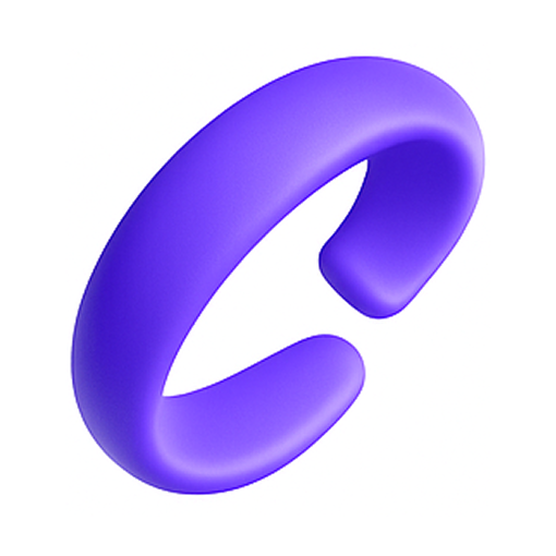 Three-dimensional purple curved shape resembling an open letter C on a white background with rounded corners.