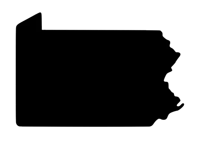 Black silhouette of the state of Pennsylvania on a white background.