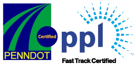 PennDOT certified PPL Fast Track Contractor logo with blue and green design elements.