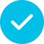 Black check mark inside a blue circle.