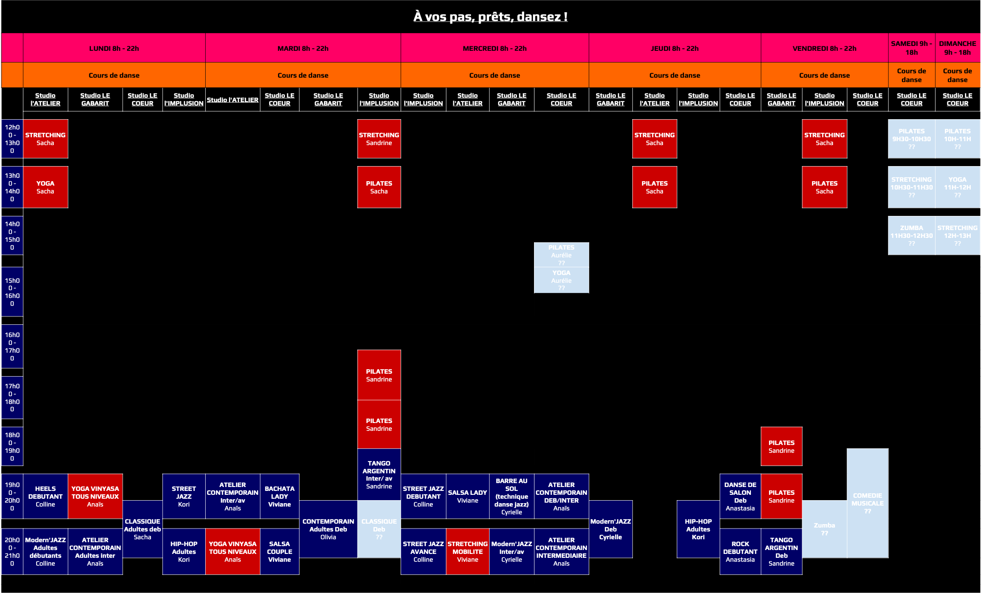 Planning de danse