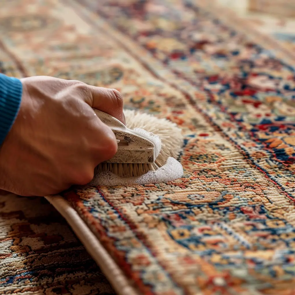 Wool rug being professionally cleaned in Margate to preserve its colour and fibres