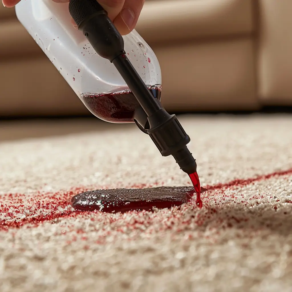 Specialist stain treatment being applied to a carpet stain in a Kent home