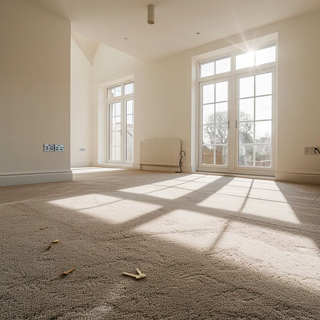 Empty rental property with freshly cleaned carpet ready for a tenancy deposit return inspection