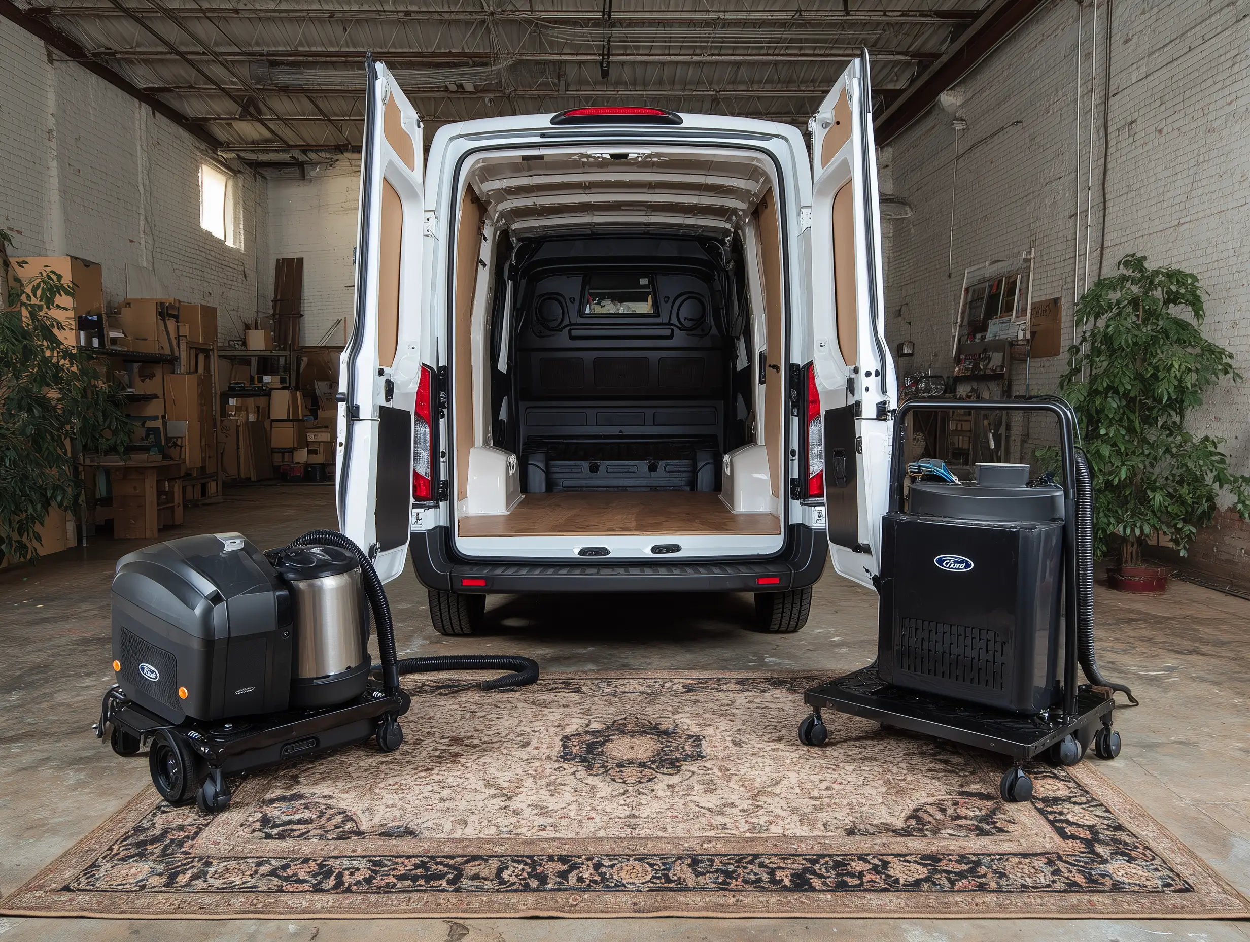Comparison of a professional van-mounted carpet cleaning system versus a portable rental carpet cleaner