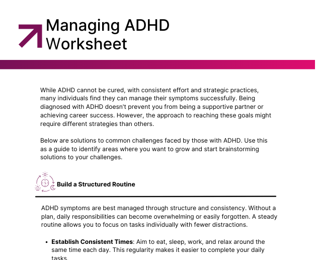 Managing ADHD Worksheet [FREE PDF Download]