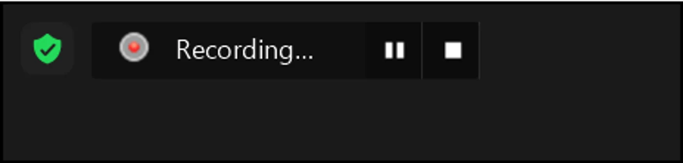 Screenshot: The call is recording when you see 'Recording…' at the top left corner of the Zoom call