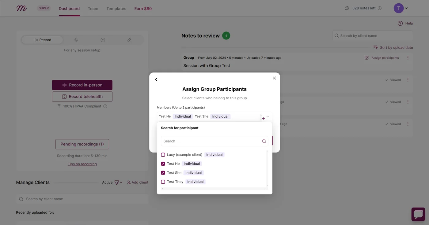 Screenshot: Click on 'Continue' to proceed to 'Assign Group Participants' to select the group members