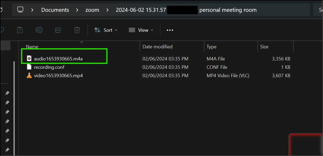 Screenshot: Once the conversion process is complete, the folder containing the recording files will open