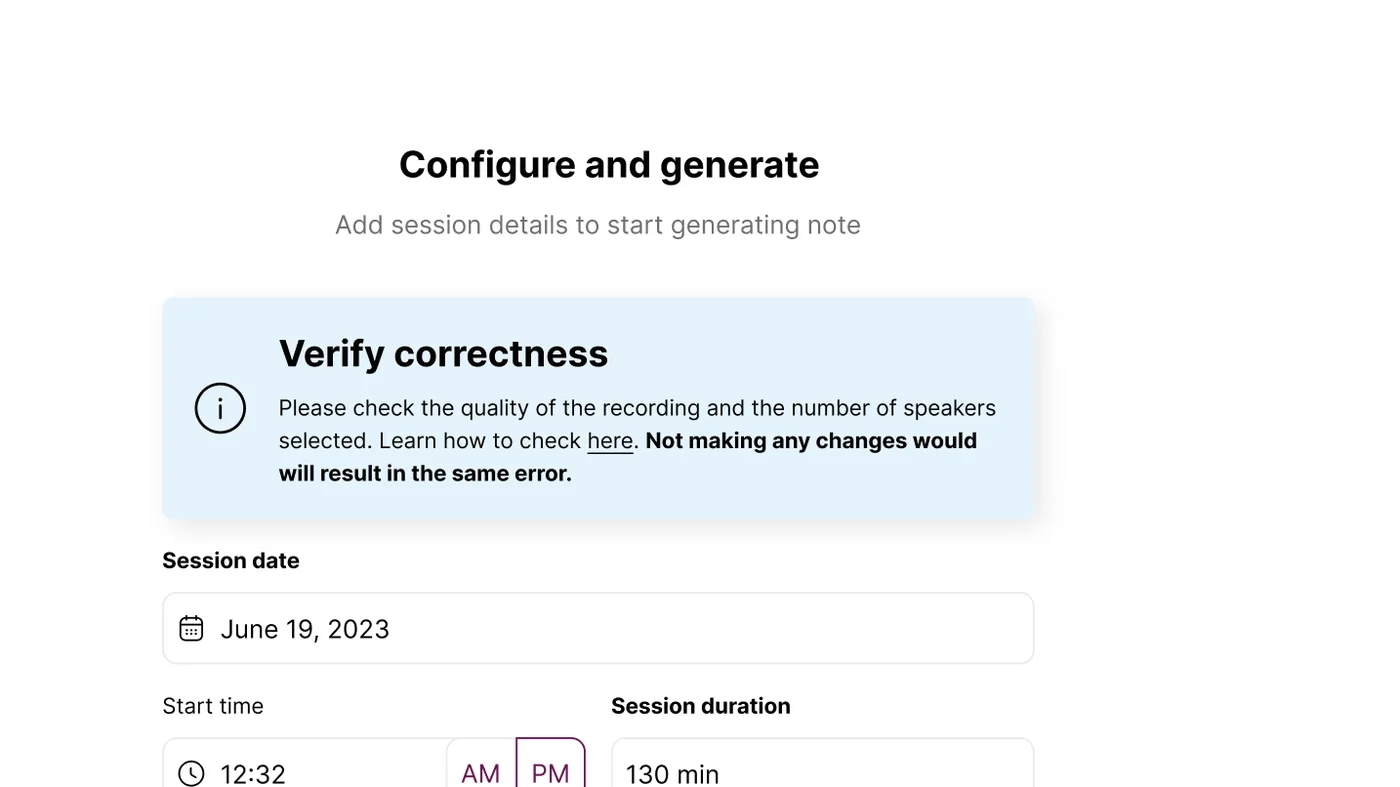 Screenshot: Transcription Failed error message in Mentalyc