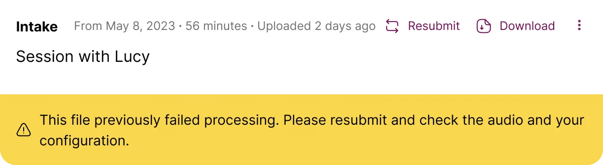 Screenshot: Same File Uploaded Multiple Times error message in Mentalyc