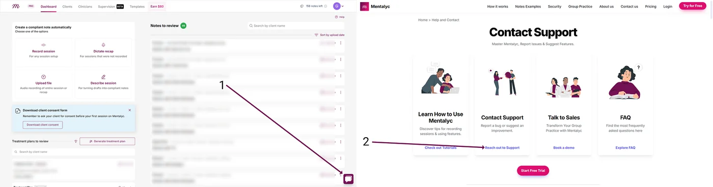 Screenshot: Mentalyc contact form