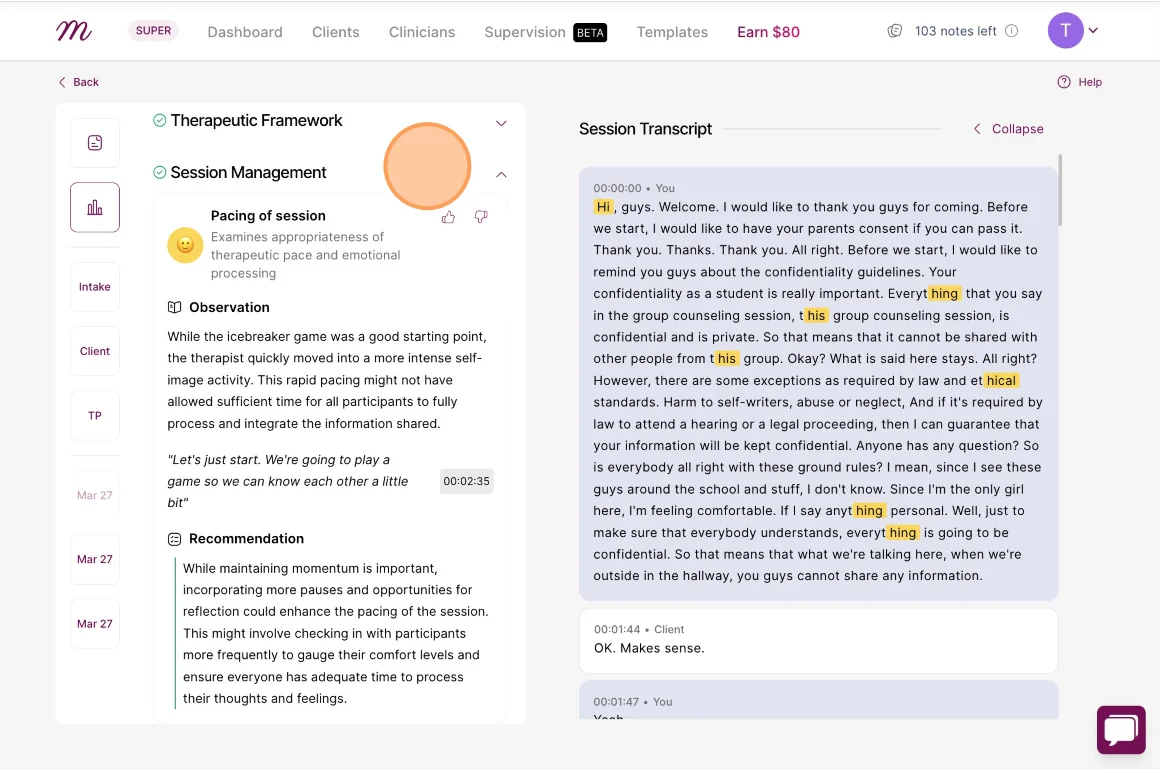 Screenshot: Therapeutic Relationship Assessment