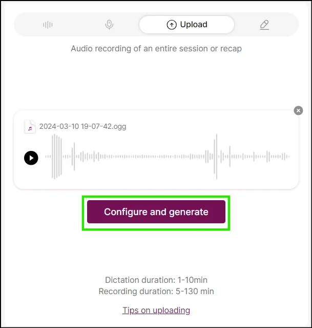 Screenshot: Step 3: Click on 'Configure and generate'