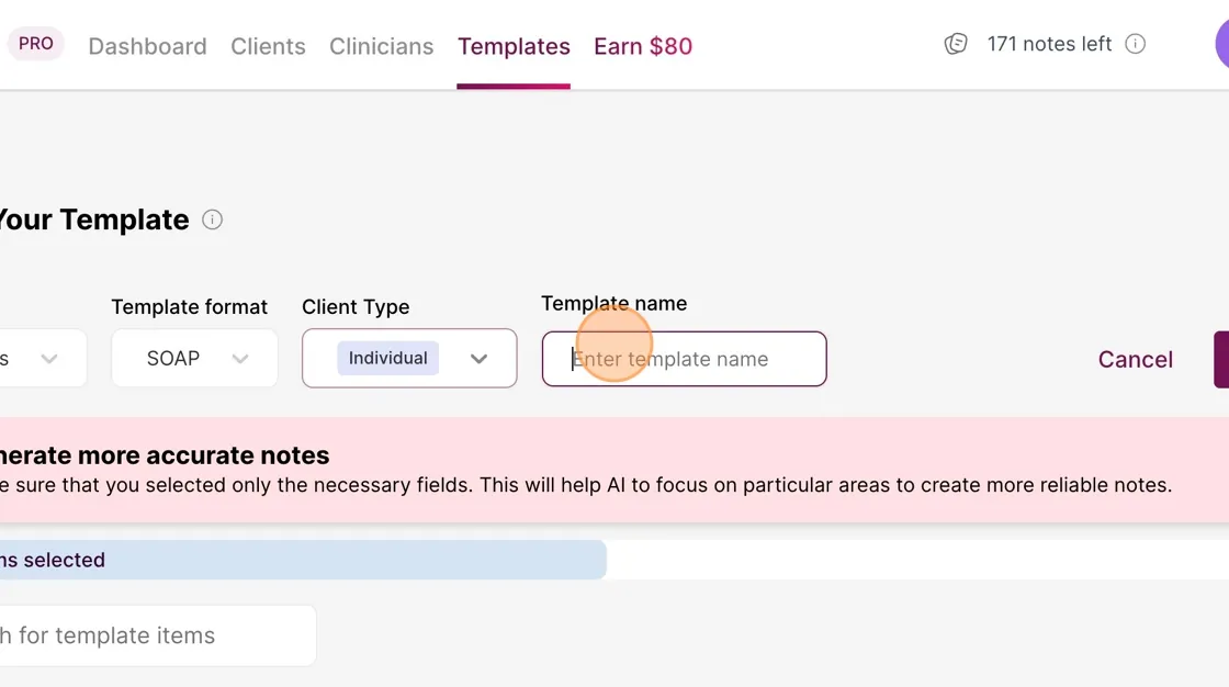 Screenshot: Enter a name for your template: Tip: Make the name of the template as descriptive as possible so you can easily find it