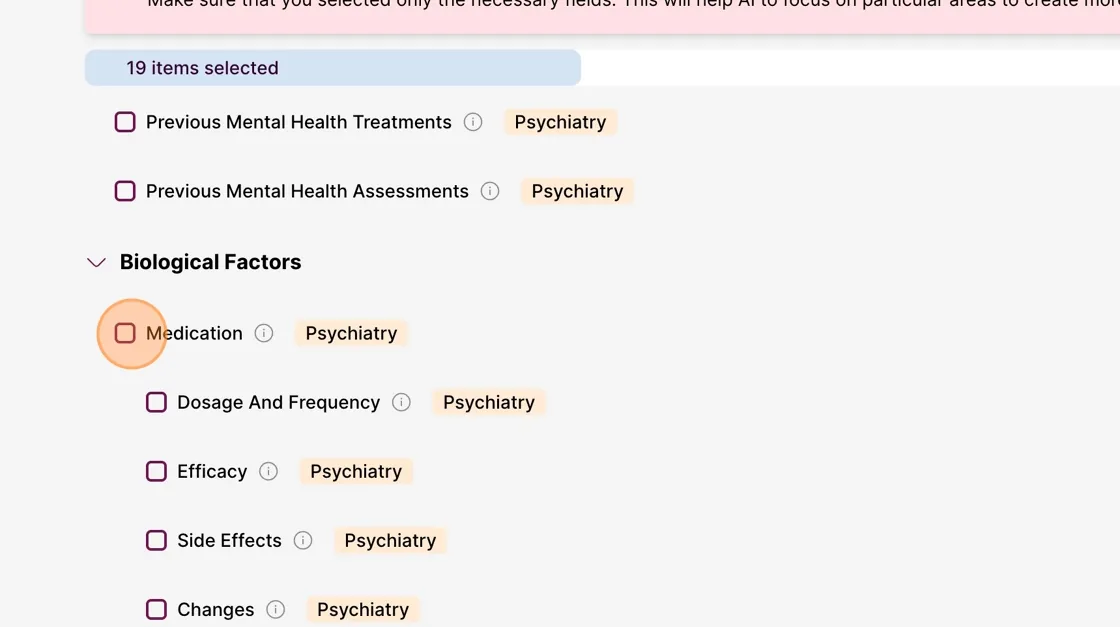 Screenshot: Here, we’ll add psychiatry elements. You can browse through the items and look for the psychiatry label