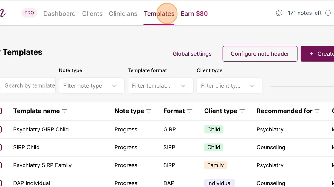 Screenshot: Step 1: Access the Template Builder Click 'Templates' in the navigation from the home page