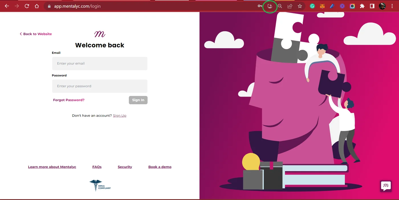 Screenshot: Step 3: The 'Install App' icon will appear on the right-hand side of your browser’s address bar