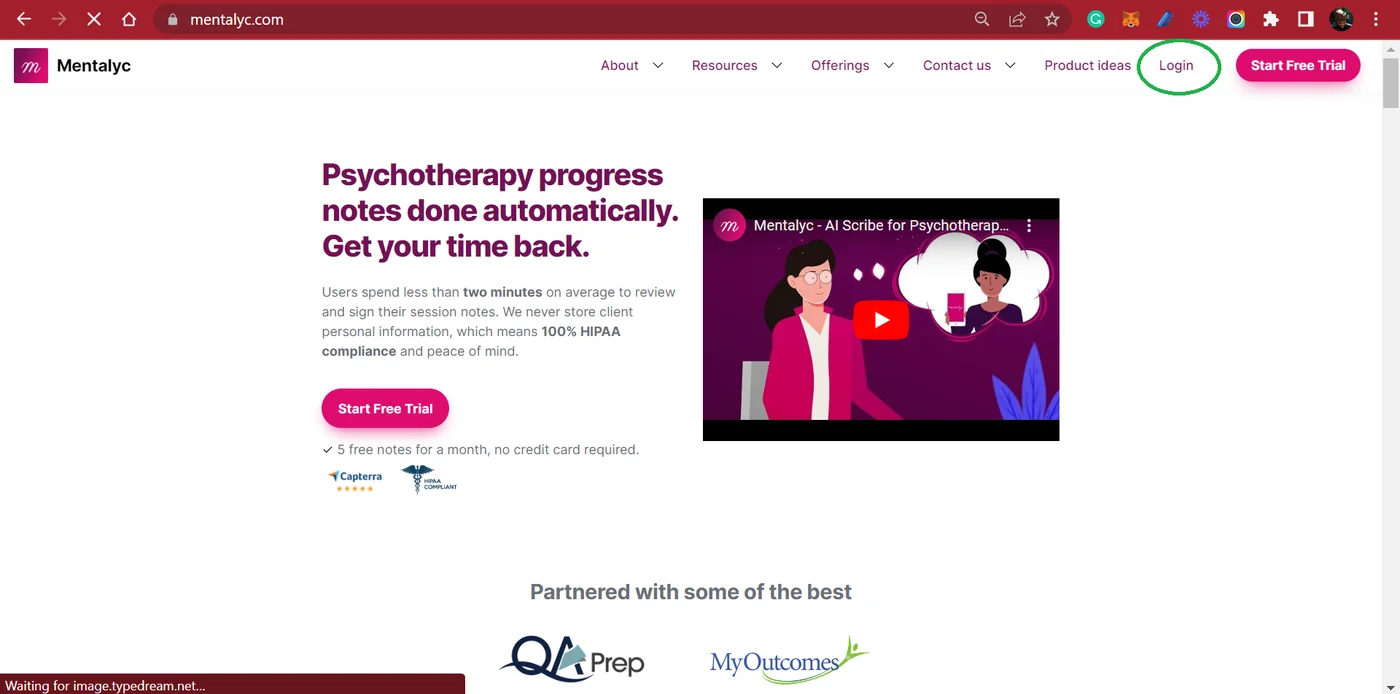 Screenshot: Step 2: Click on the 'Login' link placed at the top right corner of the homepage