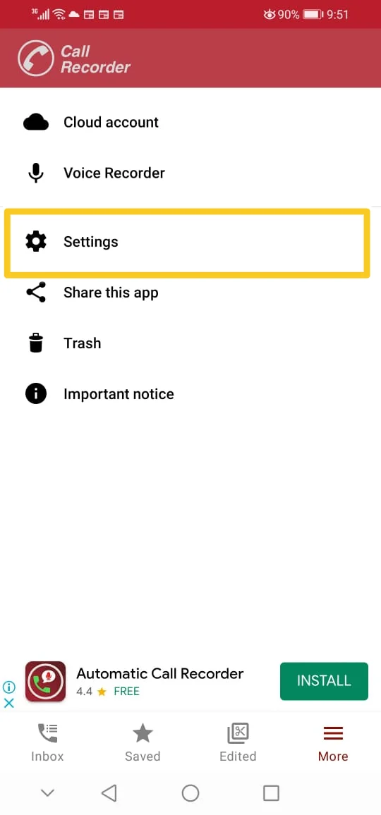 Screenshot: Step 3: After that, a new screen will appear. Press on 'Settings'