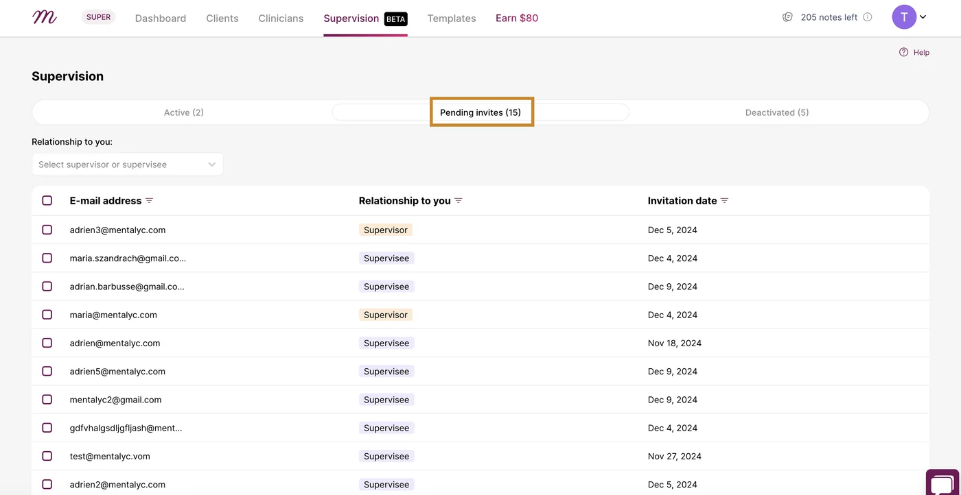 Screenshot: After sending an invitation, you can manage it from the Pending Invites section