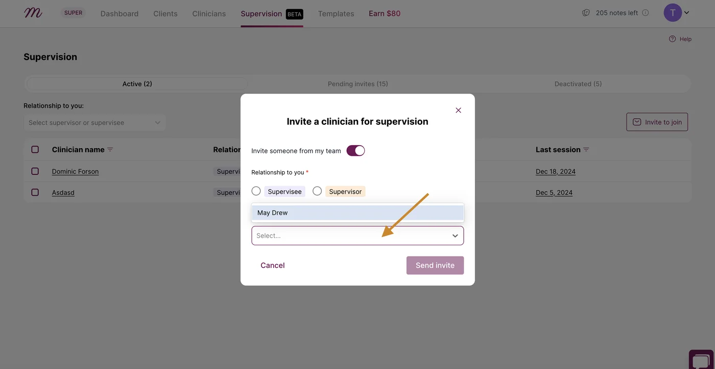 Screenshot: Select a user(s) from the list of people within your organization