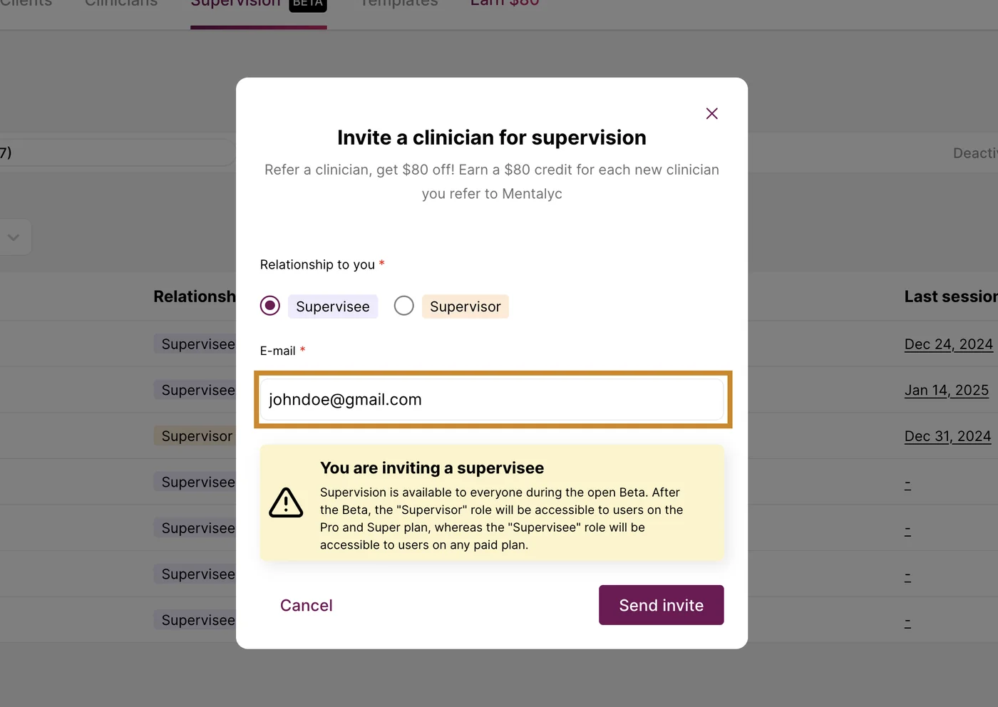 Screenshot: Enter Their Email: Once you’ve selected the role, type in their email address