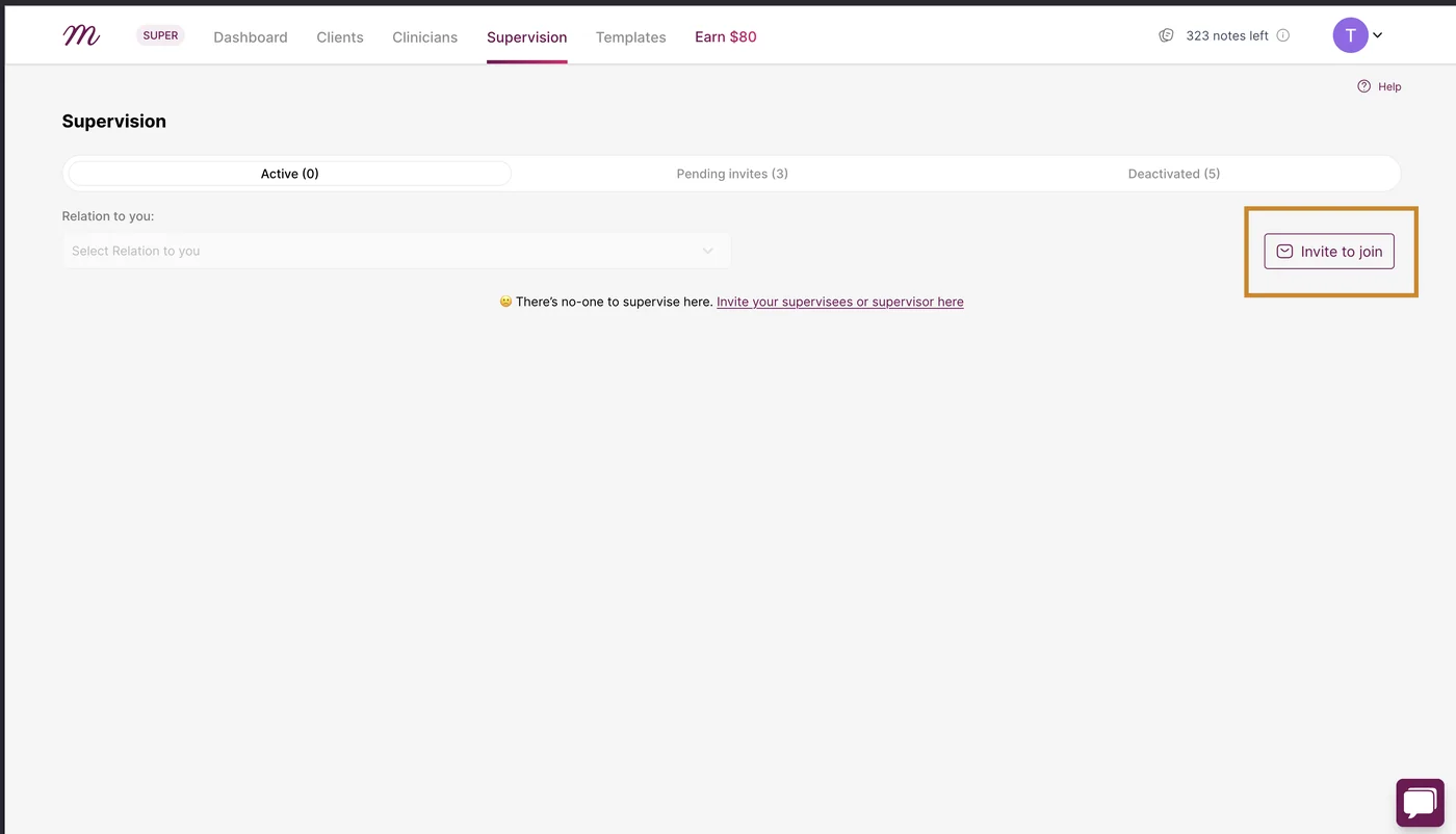 Screenshot: Invite to join button on the Supervision page