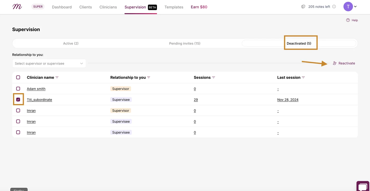 Screenshot: Deactivated tab with the Reactivate button