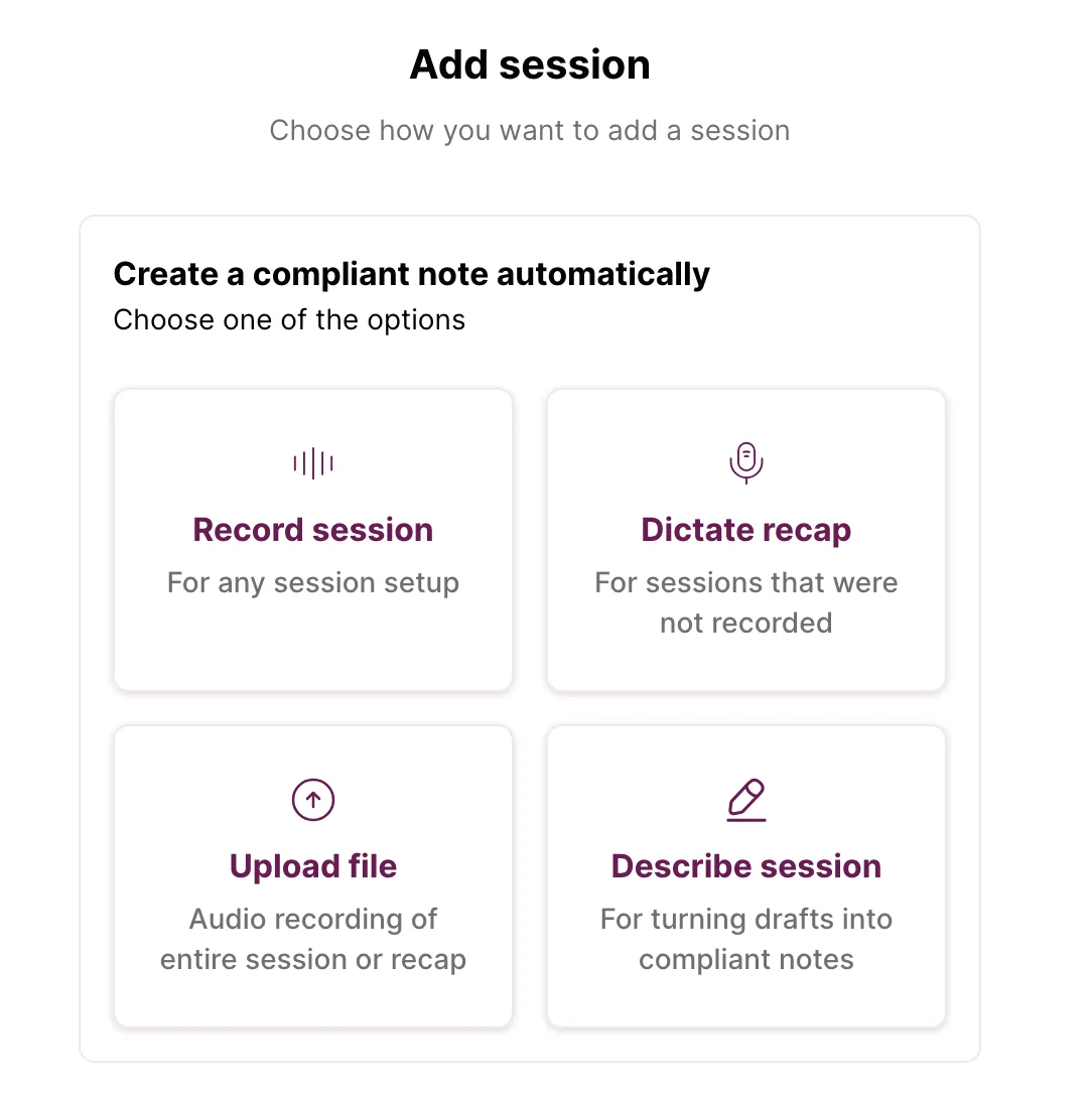 Screenshot: options for adding a supervision session