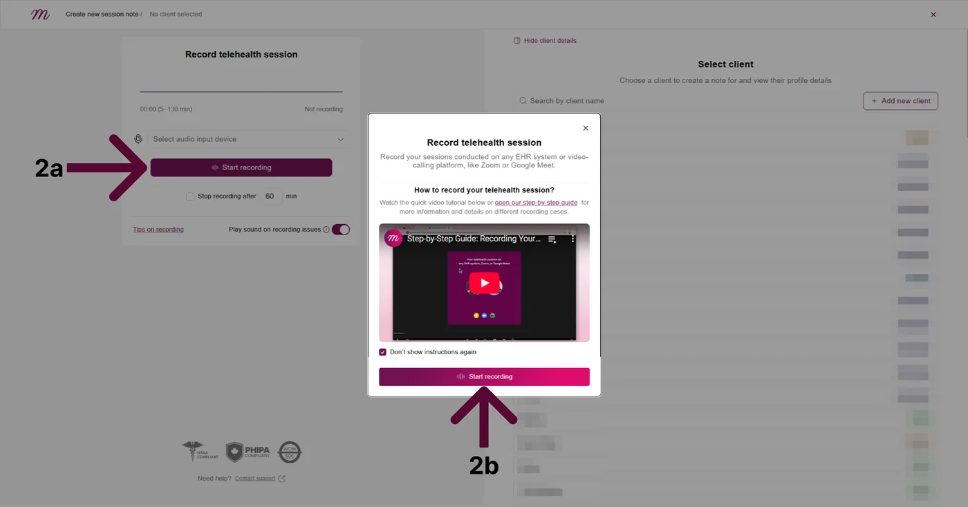Screenshot: In the new instruction window, click Start Recording