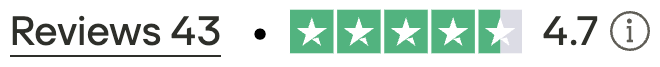 Trustpilot: 43 reviews, rated 4.7 out of 5