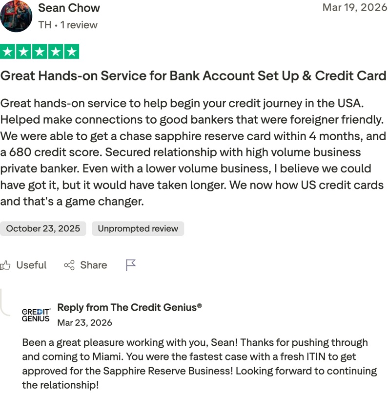 Sean Chow: Great Hands-on Service for Bank Account Set Up & Credit Card