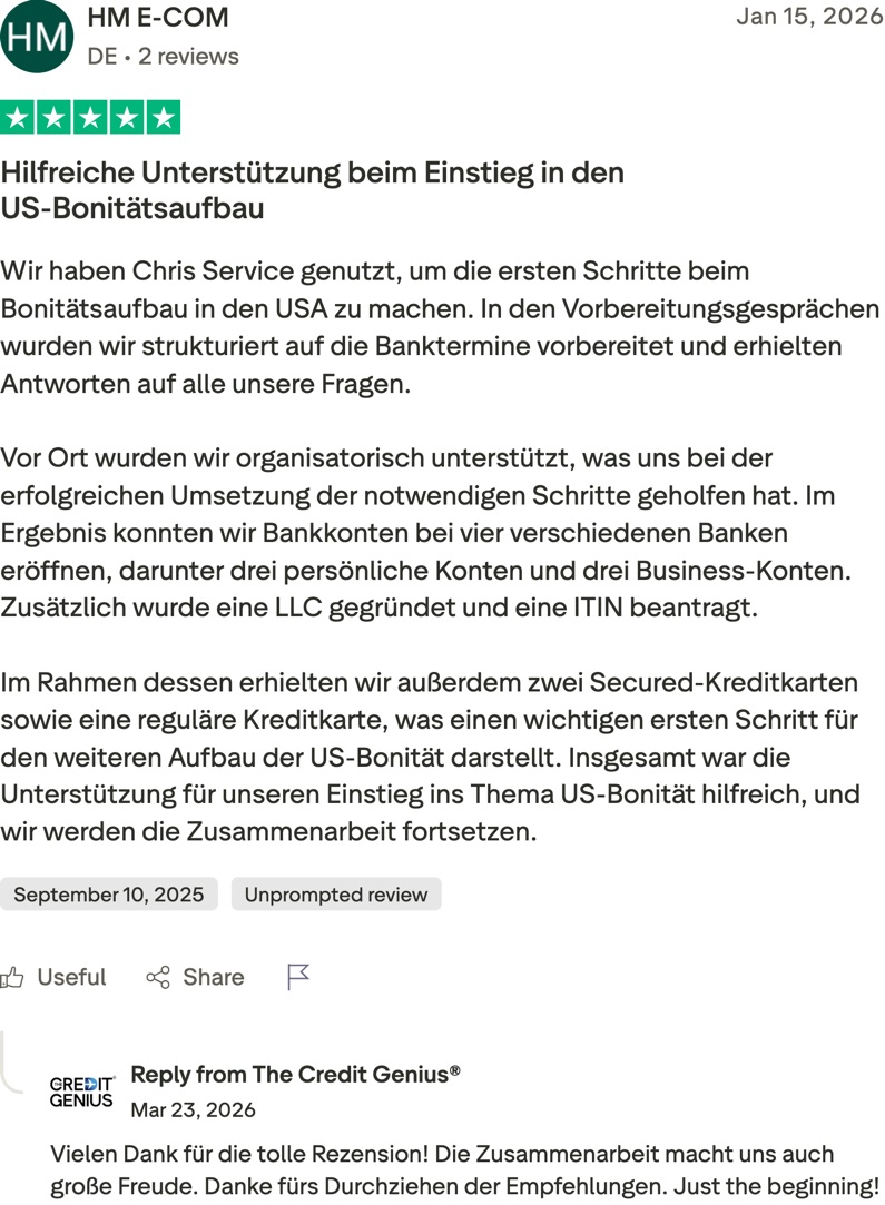 HM E-COM: Hilfreiche Unterstützung beim Einstieg in den US-Bonitätsaufbau